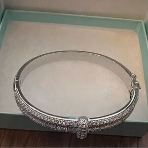 Park Lane Elegant Silver Hinge Bracelet with Crystal Accents